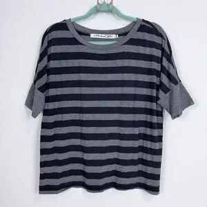 Michael Stars Anthropologie Heather Gray Navy Striped Tee OS